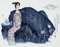 1999年 舒惠娟 李清照《声声慢·寻寻觅觅》词意图 釉上彩瓷板