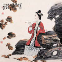 冯远 辛巳（2001年）作：李清照《一剪梅·红藕香残玉簟秋》诗意图