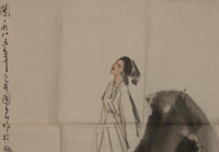 史国良1985年作国画 《李清照对月吟诗图》